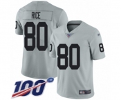 Men's Oakland Raiders #80 Jerry Rice Limited Silver Inverted Legend 100th Season Football Jersey