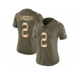 Women Nike Oakland Raiders #2 Giorgio Tavecchio Limited Olive Gold 2017 Salute to Service NFL Jersey