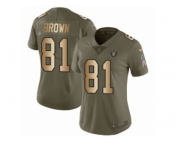 Women Nike Oakland Raiders #81 Tim Brown Limited Olive Gold 2017 Salute to Service NFL Jersey
