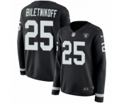 Women's Nike Oakland Raiders #25 Fred Biletnikoff Limited Black Therma Long Sleeve NFL Jersey