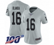 Women's Oakland Raiders #16 George Blanda Limited Silver Inverted Legend 100th Season Football Jersey