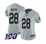 Women's Oakland Raiders #28 Doug Martin Limited Silver Inverted Legend 100th Season Football Jersey