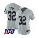 Women's Oakland Raiders #32 Jack Tatum Limited Silver Inverted Legend 100th Season Football Jersey
