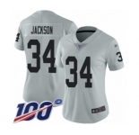 Women's Oakland Raiders #34 Bo Jackson Limited Silver Inverted Legend 100th Season Football Jerse