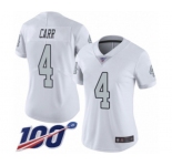 Women's Oakland Raiders #4 Derek Carr Limited White Rush Vapor Untouchable 100th Season Football Jersey