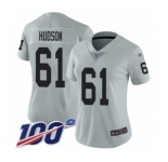 Women's Oakland Raiders #61 Rodney Hudson Limited Silver Inverted Legend 100th Season Football Jersey