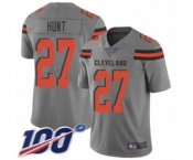 Youth Cleveland Browns #27 Kareem Hunt Limited Gray Inverted Legend 100th Season Football Jersey
