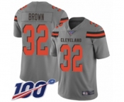 Youth Cleveland Browns #32 Jim Brown Limited Gray Inverted Legend 100th Season Football Jersey