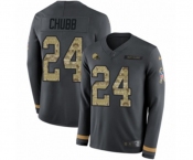 Youth Nike Cleveland Browns #24 Nick Chubb Limited Black Salute to Service Therma Long Sleeve NFL Jersey