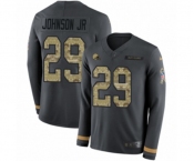 Youth Nike Cleveland Browns #29 Duke Johnson Limited Black Salute to Service Therma Long Sleeve NFL Jersey