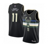 Men's Milwaukee Bucks #11 Brook Lopez Authentic Black Finished Basketball Jersey - Statement Edition