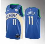 Men's Milwaukee Bucks #11 Brook Lopez Blue 2023-24 City Edition Stitched Basketball Jersey