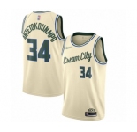 Men's Milwaukee Bucks #34 Giannis Antetokounmpo Authentic Cream Basketball Jersey - 2019-20 City Edition
