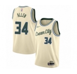 Men's Milwaukee Bucks #34 Ray Allen Authentic Cream Basketball Jersey - 2019-20 City Edition