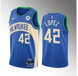 Men's Milwaukee Bucks #42 Robin Lopez Blue 2023-24 City Edition Stitched Basketball Jersey