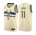 Men's Nike Milwaukee Bucks #11 Brook Lopez Authentic Cream NBA Jersey - City Edition