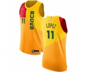 Men's Nike Milwaukee Bucks #11 Brook Lopez Authentic Yellow NBA Jersey - City Edition