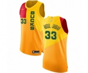 Men's Nike Milwaukee Bucks #33 Kareem Abdul-Jabbar Authentic Yellow NBA Jersey - City Edition
