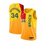 Men's Nike Milwaukee Bucks #34 Giannis Antetokounmpo Swingman Yellow NBA Jersey - City Edition