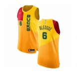 Men's Nike Milwaukee Bucks #6 Eric Bledsoe Authentic Yellow NBA Jersey - City Edition